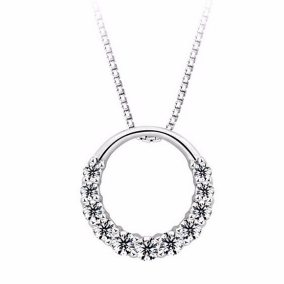 NEW 925 Sterling Silver Diamond Circle Necklace - Picture 7 of 8